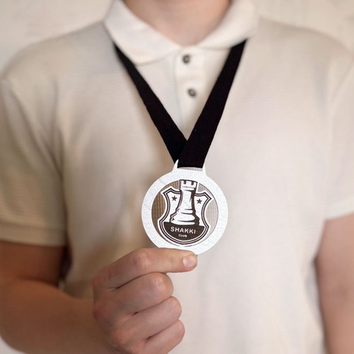 Wooden medal with own logo and text