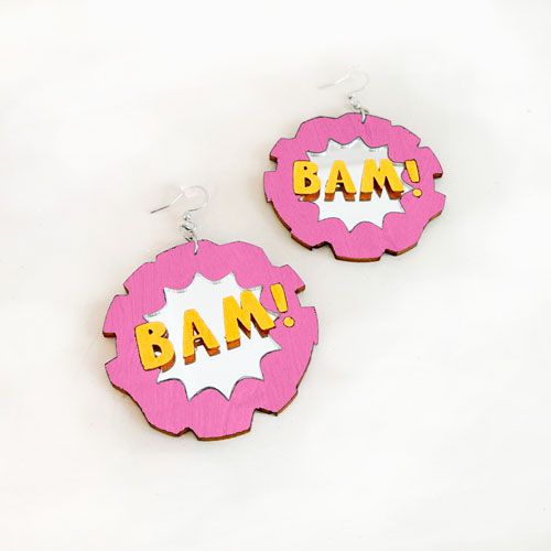 BAM! earrings with own text