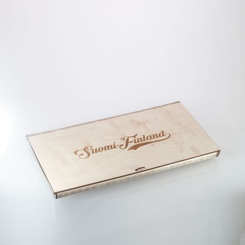 Finland puzzle on plate, wooden box
