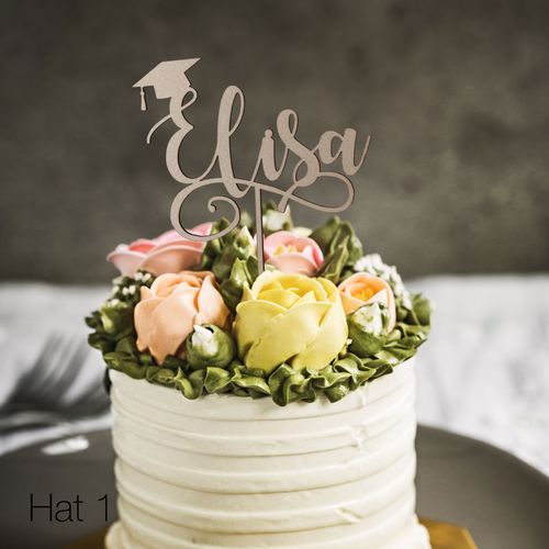 Graduation cake topper with hat and text, many models
