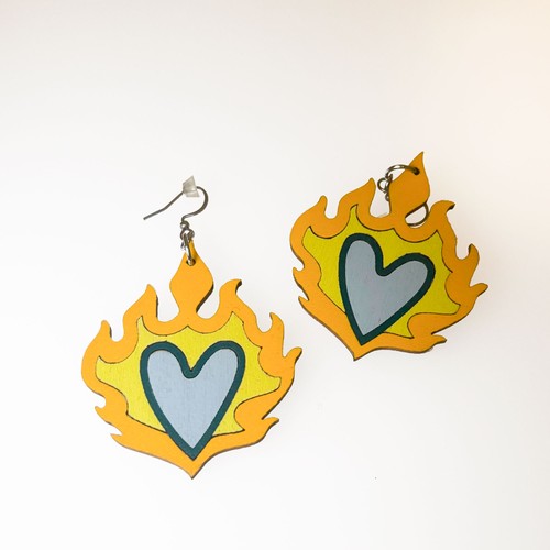 Heart in flames earrings