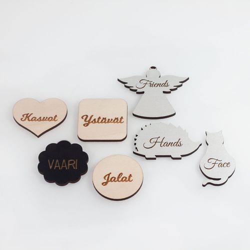 Small wooden sticker signs