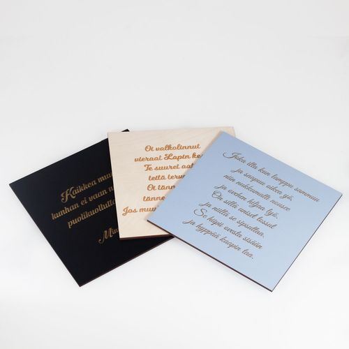 Wooden card with own text