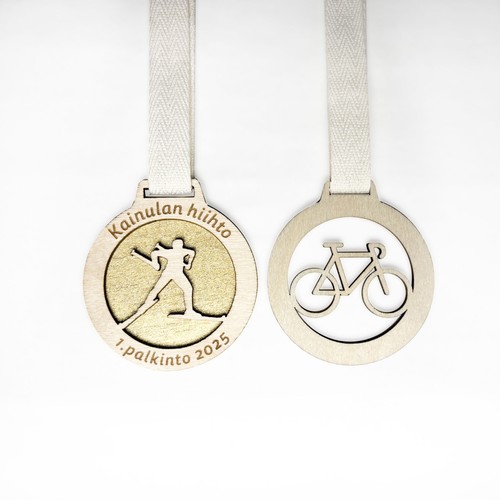 Wooden sports medal with own text, 80 different sports