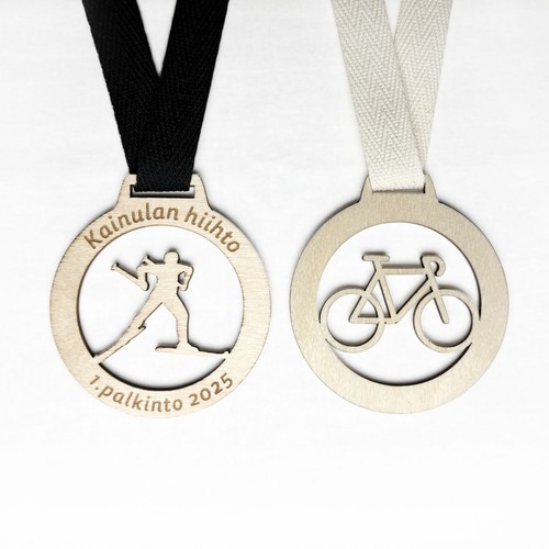 Wooden sports medal with own text, 80 different sports